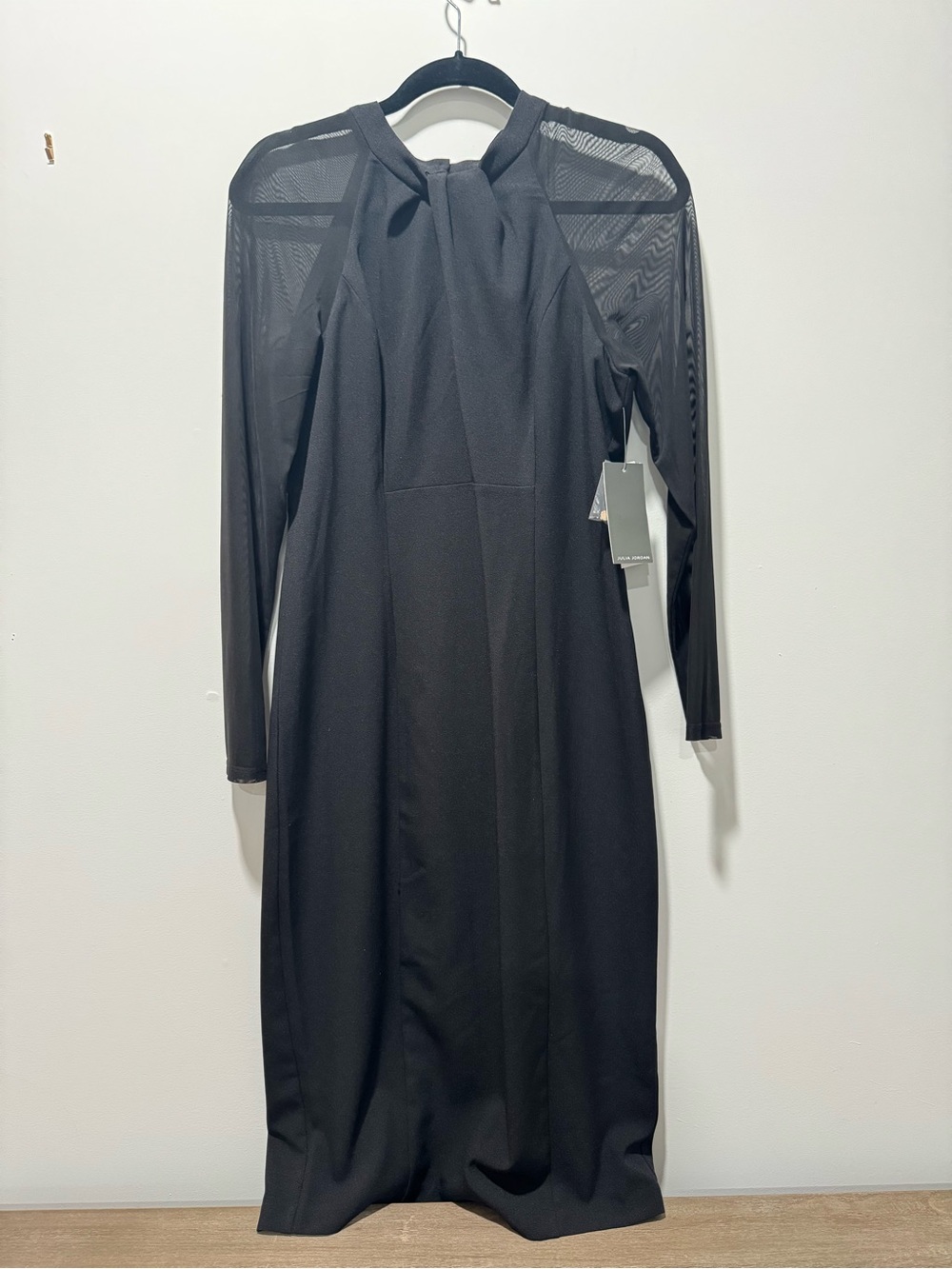 julia jordan Black Long-Sleeve Sheer-Yoke Dress | New with Tags